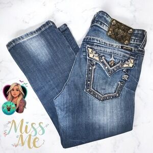 Miss Me Jeans Womens 29 Capri‎ Rhinestone Flap Pocket Light Wash Stretch Crop